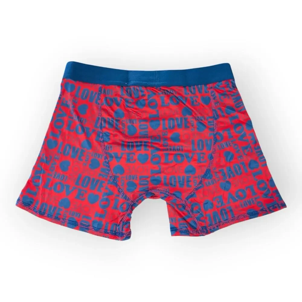 Men's Printed Red And Blue Love Boxer Briefs Elastic Waistband Cute Gift Size M